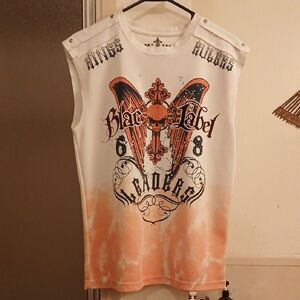 Vintage. Black Label White and Orange‎ Sleeveless Top.  Sz.L14/16